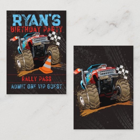 Monster Truck Birthday Invitation Pass Notitiekaartje (Voorkant / Achterkant)