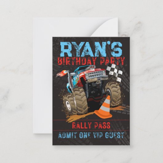 Monster Truck Birthday Invitation Pass Notitiekaartje (Voorkant)