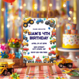 Monster Truck Birthday Invitation Watercolor Cars Kaart