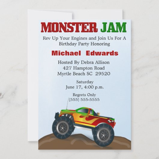 Monster Truck Birthday Invitations Kaart (Voorkant)