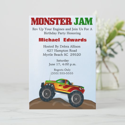 Monster Truck Birthday Invitations Kaart (Staand voorkant)