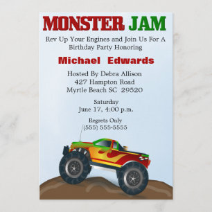 Monster Truck Birthday Invitations Kaart