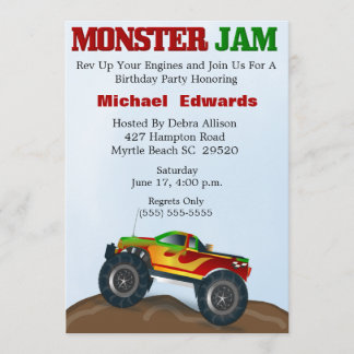 Monster Truck Birthday Invitations Kaart