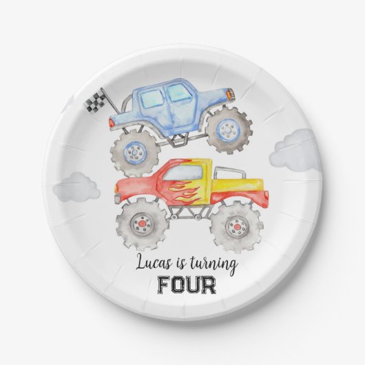 Monster Truck Birthday Papieren Bordje (Voorkant)