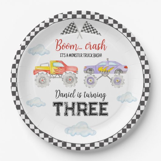 Monster Truck Birthday Papieren Bordje (Voorkant)