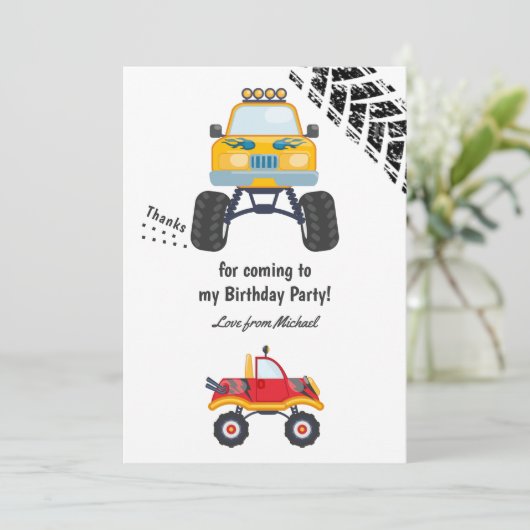 Monster Truck Birthday Party Bedankkaart (Staand voorkant)