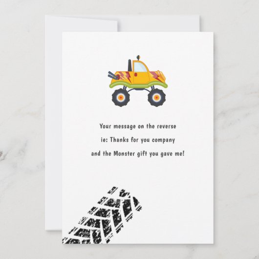 Monster Truck Birthday Party Bedankkaart (Achterkant)