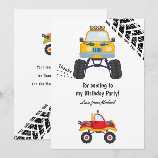 Monster Truck Birthday Party Bedankkaart (Voorkant / Achterkant)