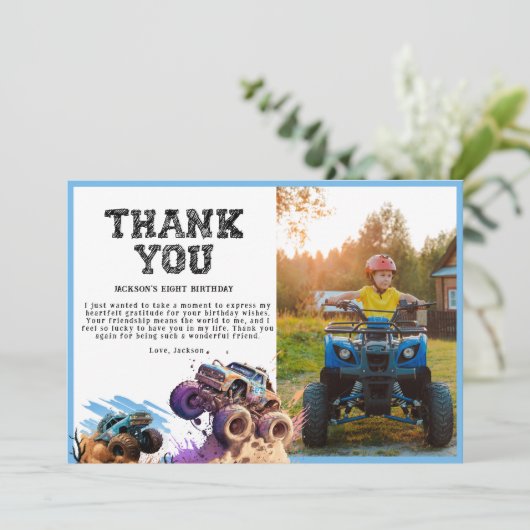 Monster Truck Birthday Party Bedankkaart (Staand voorkant)