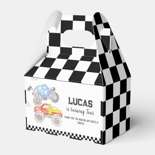 Monster Truck Birthday Party Favor Box Bedankdoosjes (Achterkant)