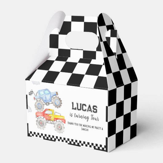 Monster Truck Birthday Party Favor Box Bedankdoosjes (Voorkant Zijde)