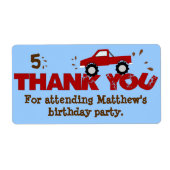 Monster Truck Birthday Party Favor Labels (Voorkant)