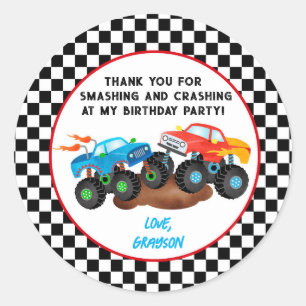 Monster Truck Birthday Party Favor Sticker Labels