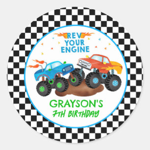 Monster Truck Birthday Party Favor Sticker Labels