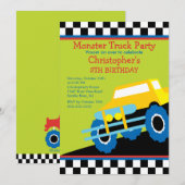 Monster truck Birthday Party for boys Kaart (Voorkant / Achterkant)