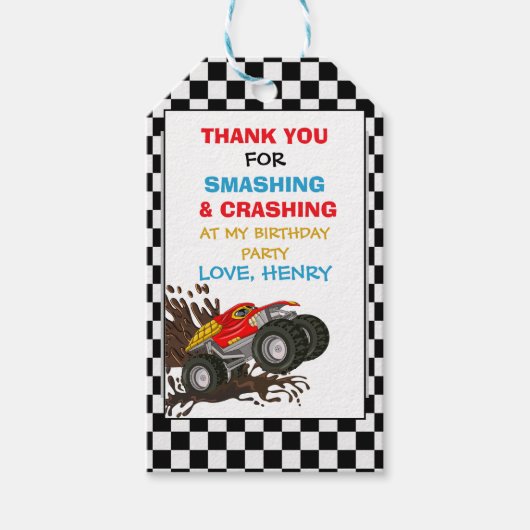Monster Truck Birthday Party Invitation Cadeaulabel (Voorkant)
