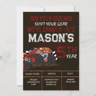 Monster Truck Birthday Party Invitation Kaart