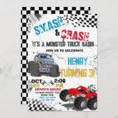 Monster Truck Birthday Party Invitation Kaart (Voorkant / Achterkant)