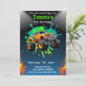 Monster Truck Birthday Party Invitation Kaart (Staand voorkant)