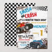 Monster Truck Birthday Party Invitation Kaart (Voorkant / Achterkant)