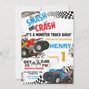 Monster Truck Birthday Party Invitation Kaart
