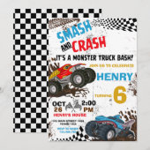 Monster Truck Birthday Party Invitation Kaart (Voorkant / Achterkant)