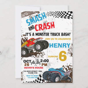 Monster Truck Birthday Party Invitation Kaart