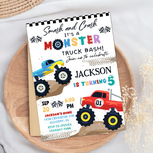 Monster Truck Birthday Party Invitation Kaart