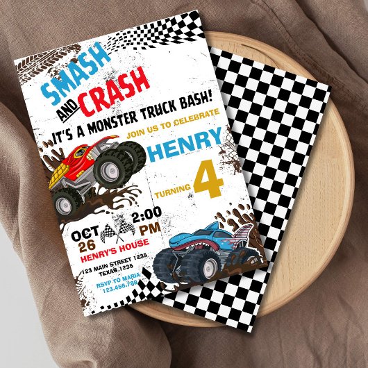 Monster Truck Birthday Party Invitation Kaart