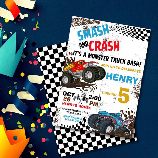 Monster Truck Birthday Party Invitation Kaart