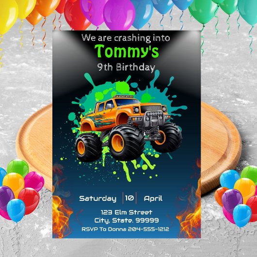 Monster Truck Birthday Party Invitation Kaart