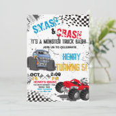 Monster Truck Birthday Party Invitation Kaart (Staand voorkant)