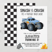 Monster Truck Birthday Party Invitation Kaart (Voorkant / Achterkant)