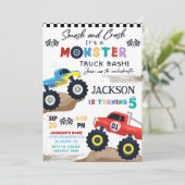 Monster Truck Birthday Party Invitation Kaart (Staand voorkant)