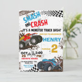 Monster Truck Birthday Party Invitation Kaart (Staand voorkant)