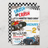 Monster Truck Birthday Party Invitation Kaart (Voorkant / Achterkant)