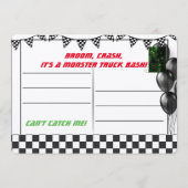 Monster Truck Birthday Party Invitation Kaart (Achterkant)