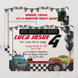 Monster Truck Birthday Party Invitation Kaart