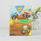 Monster Truck Birthday Party Invitation Kaart (Staand voorkant)