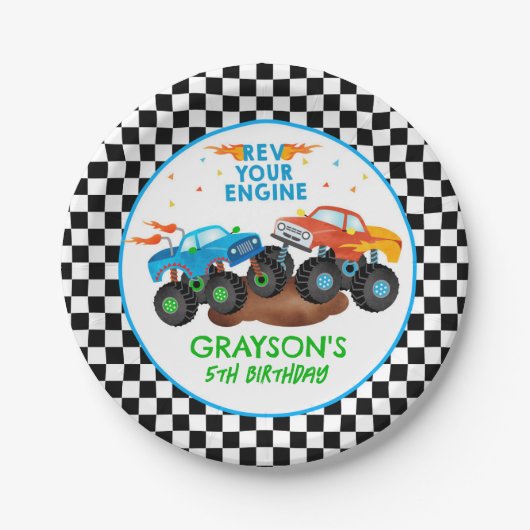 Monster Truck Birthday Party Paper Borden Papieren Bordje (Voorkant)
