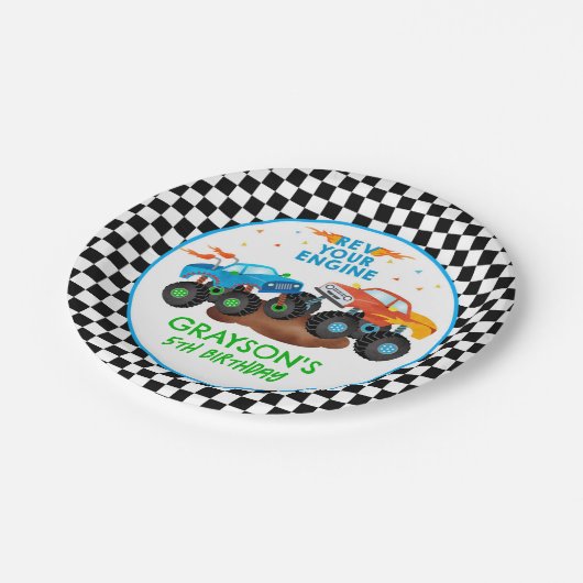Monster Truck Birthday Party Paper Borden Papieren Bordje (Gekanteld)
