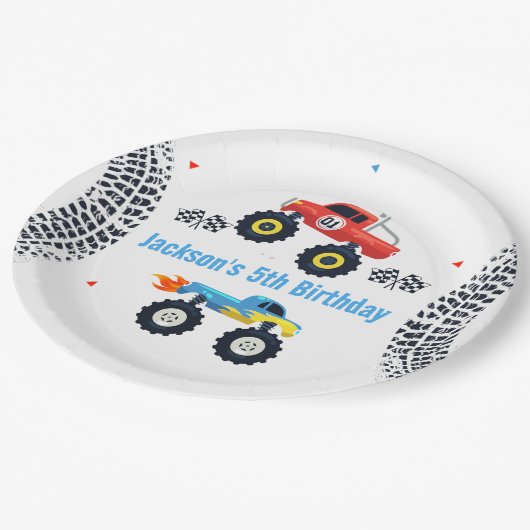 Monster Truck Birthday Party Paper Borden Papieren Bordje (Gekanteld)