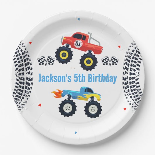 Monster Truck Birthday Party Paper Borden Papieren Bordje (Voorkant)