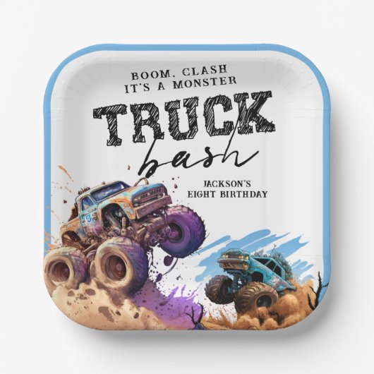Monster Truck Birthday Party Papieren Bordje (Voorkant)