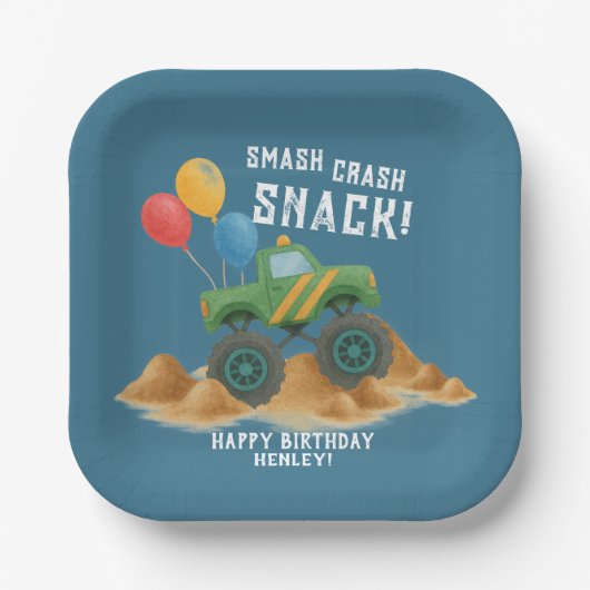 Monster Truck Birthday Party Papieren Bordje (Voorkant)