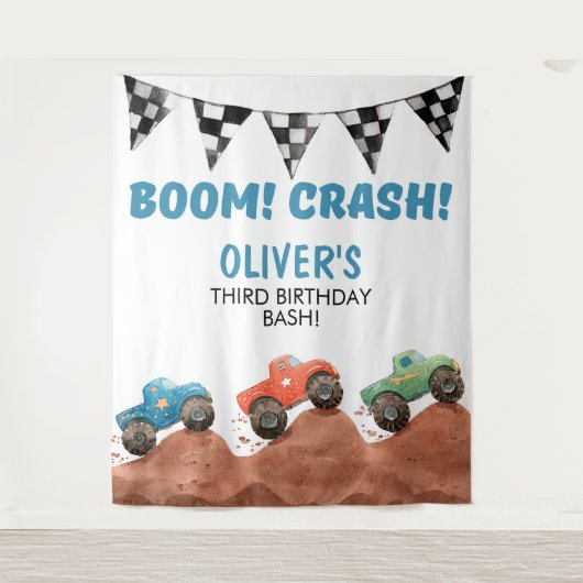 Monster Truck Birthday Photo backdrop Wandkleed (Voorkant)