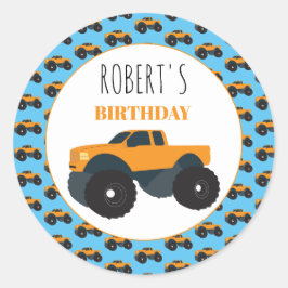 Monster Truck Birthday Ronde Sticker