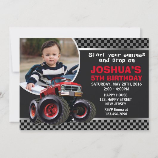 Monster Truck Birthday Uitnodiging (Voorkant)