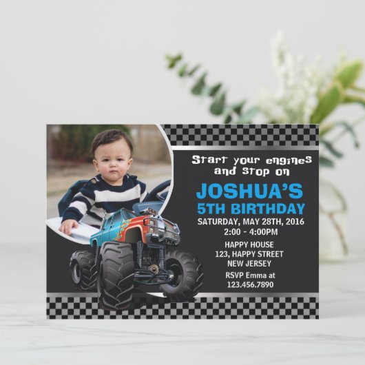 Monster Truck Birthday Uitnodiging (Staand voorkant)