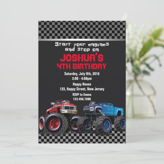 Monster Truck Birthday Uitnodiging (Staand voorkant)